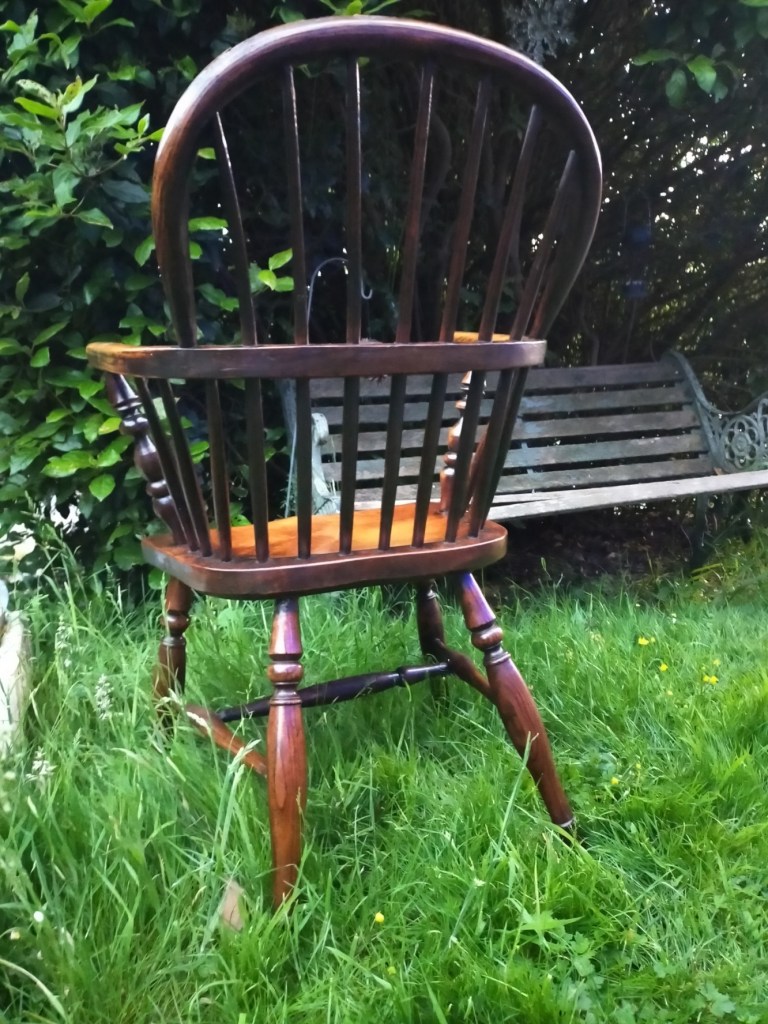 My most recent Windsor Chair for sale. It's quite comfy and I look forward to having time to test it, sitting in it in the evening sun in the garden with a glass of cider, or wine, listening to the birdsong around where I live. Depending on the weather, I may even have a small fire lit by my side cooking a little supper on it. If I have the spare time that its! Cheers folks!